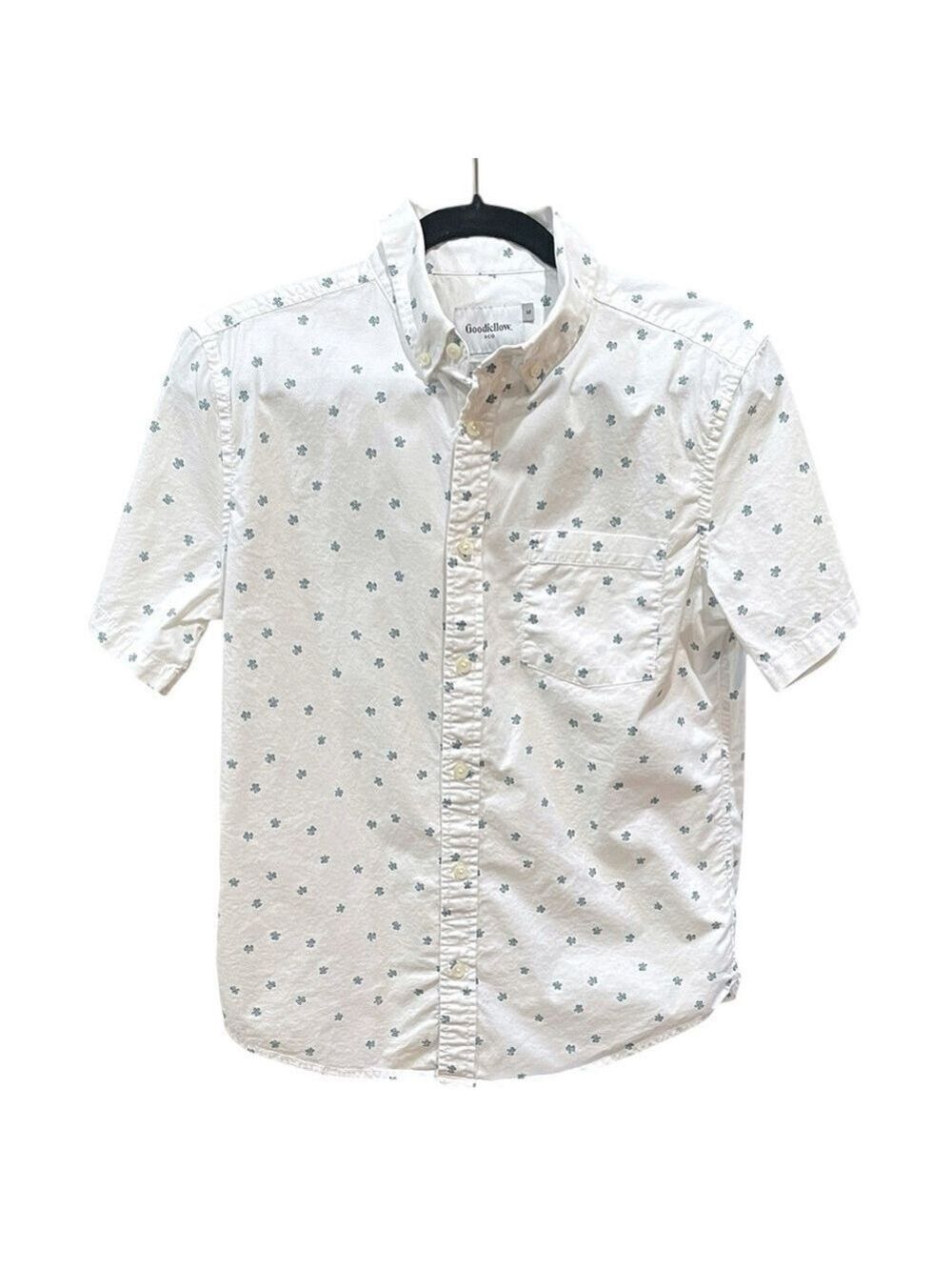 Goodfellow & Co Boy’s Button Up Short Sleeve Shirt SZ L Slim Fit White Blue